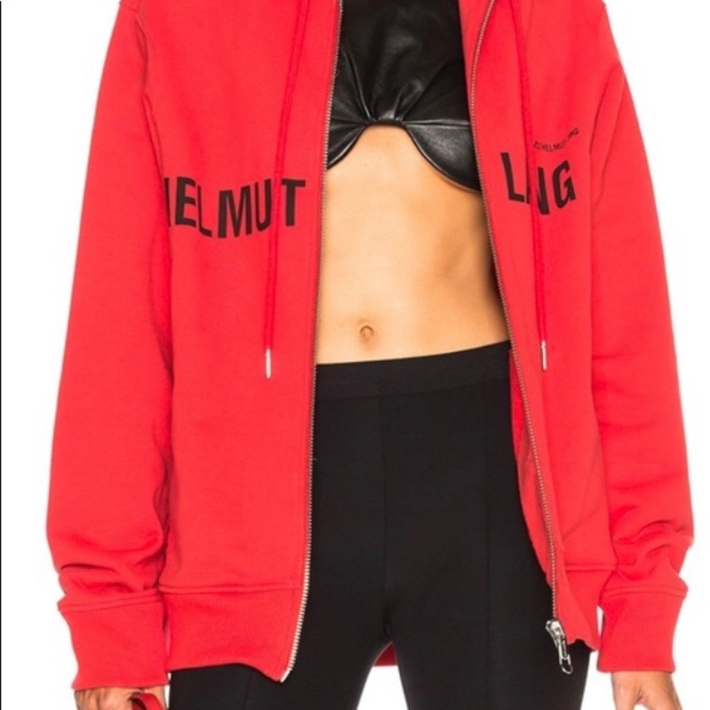 Red Helmut Lang Hoodie Zip up Sweatshirt